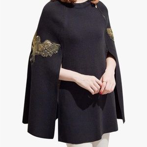Embroidered Black Knit Cape